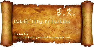 Bakálity Krisztina névjegykártya